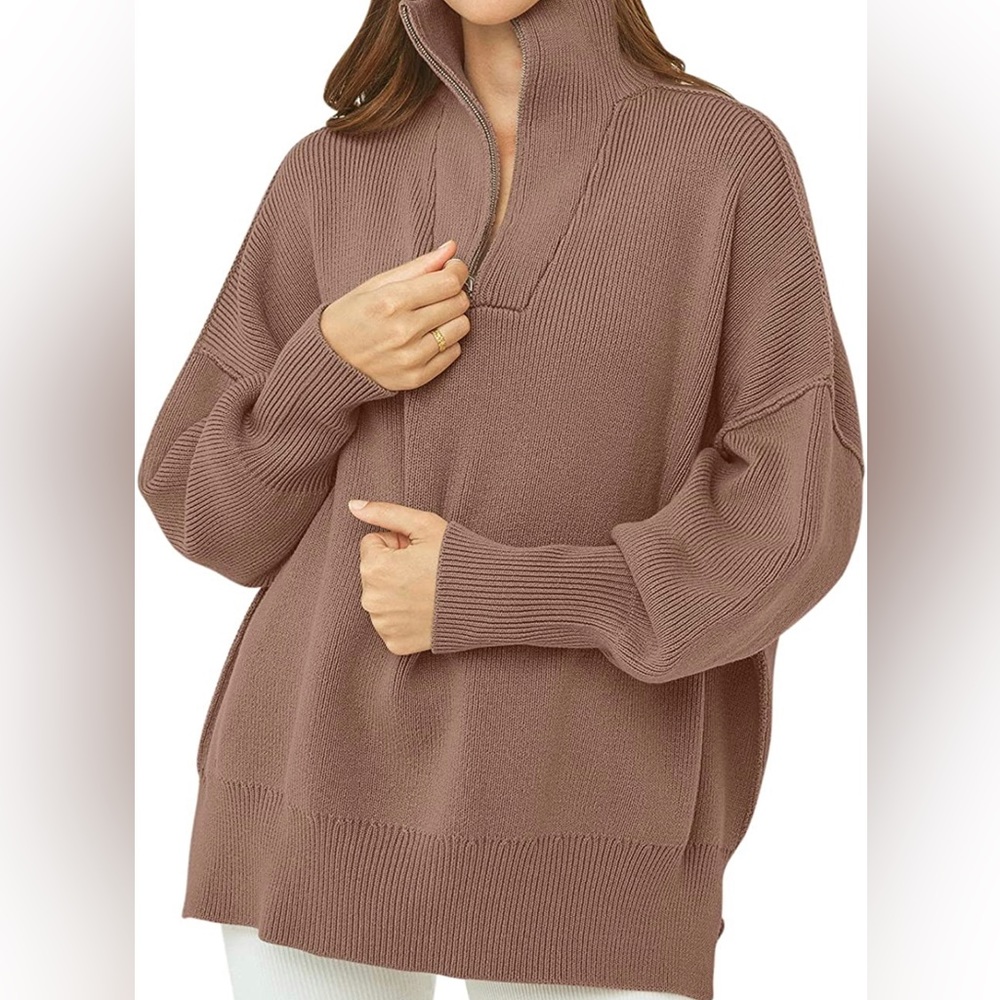 Varley Inspired Women’s Taupe Half Zip Sweater Large
